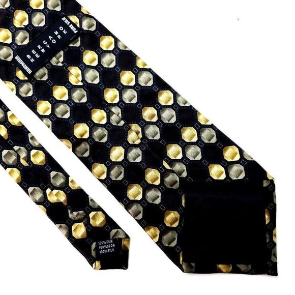 Bergamo New York Silk Tie Black Geometric Print - Picture 3 of 6